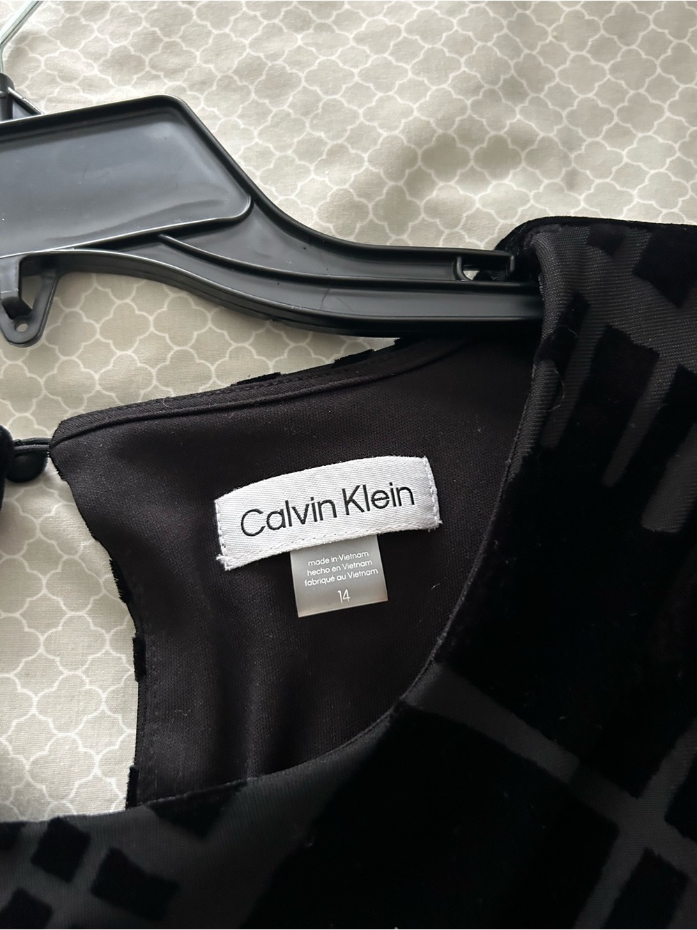 Calvin Klein Black Velvet Burnout Pattern Dress NWT
